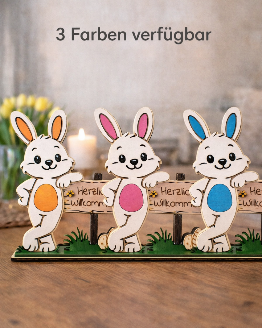 Holz-Aufsteller „Herzlich Willkommen“ – Osterdeko aus Birken-Sperrholz Die KB's