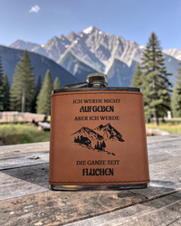 Flachmann mit Gravur „Ich werde nicht aufgeben“ – im Lederlook Die KB's