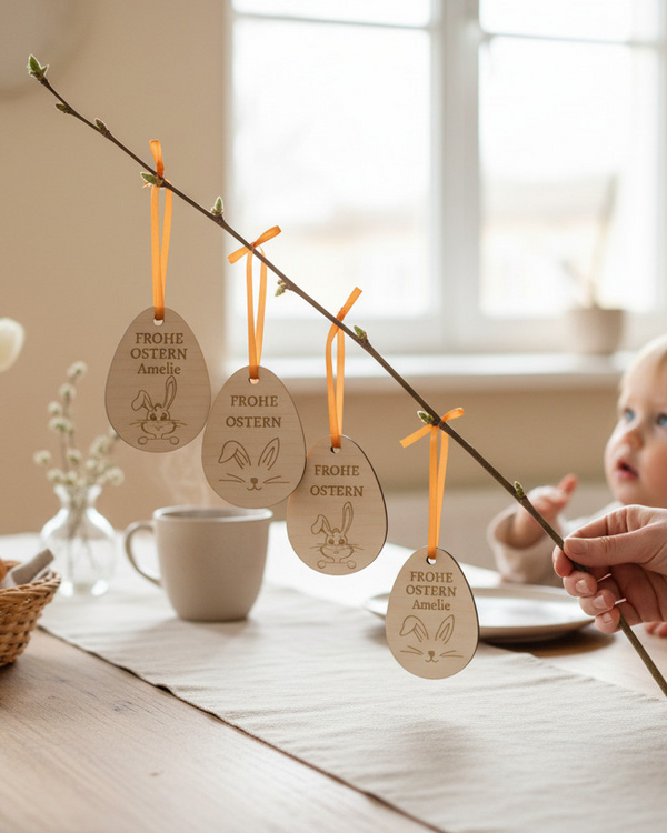 Personalisierte Osteranhänger aus Birken-Sperrholz – Osterdeko