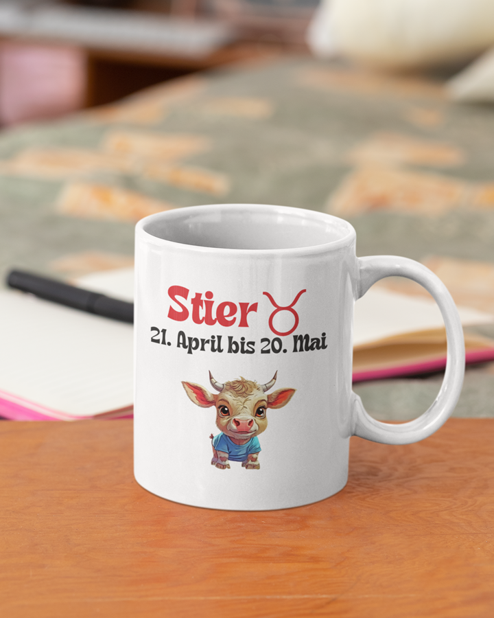 Sternzeichen Keramiktasse 330 ml – Weiß mit Horoskop-Motiv