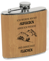 Flachmann mit Gravur „Ich werde nicht aufgeben“ – im Lederlook Die KB's