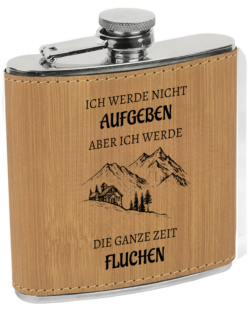 Flachmann mit Gravur „Ich werde nicht aufgeben“ – im Lederlook Die KB's