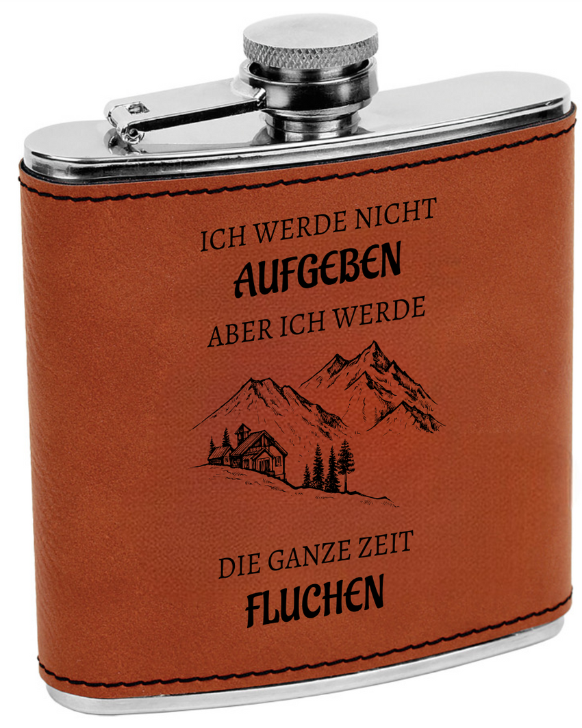 Flachmann mit Gravur „Ich werde nicht aufgeben“ – im Lederlook Die KB's