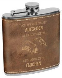 Flachmann mit Gravur „Ich werde nicht aufgeben“ – im Lederlook Die KB's